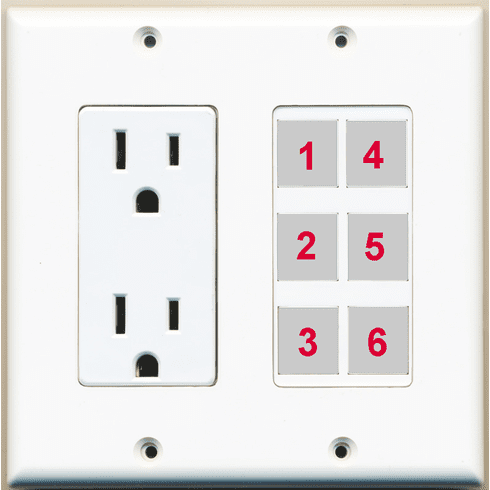 Custom 2 Gang Wall Plate with 6 Keystone Port + 1 Power Outlet