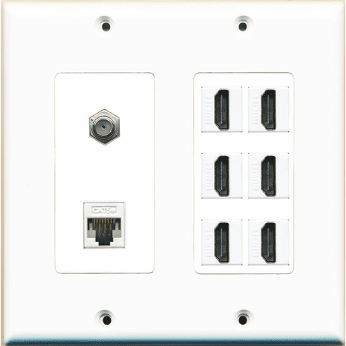 RiteaAV 6 Hdmi 1 Cat5e 1 Coax Wall Plate Decorative Type White Dual Gang