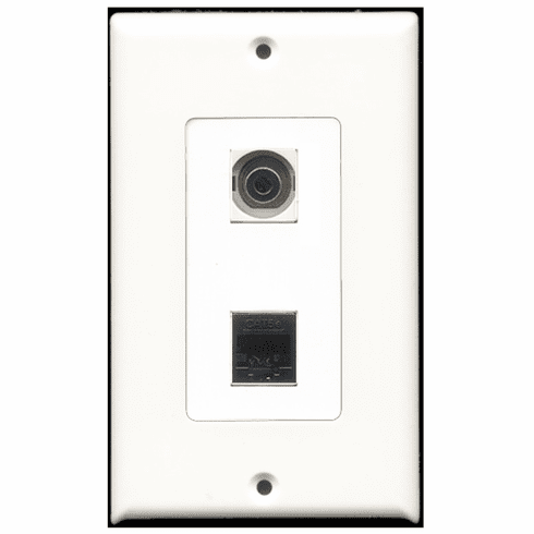 RiteAV - 1 Port 3.5mm - 1 Port Cat5e Ethernet Black  Wall Plate Decora White