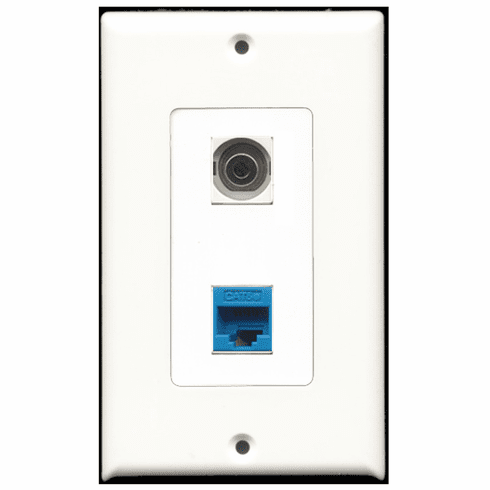 RiteAV - 1 Port 3.5mm - 1 Port Cat5e Ethernet Blue  Wall Plate Decora White