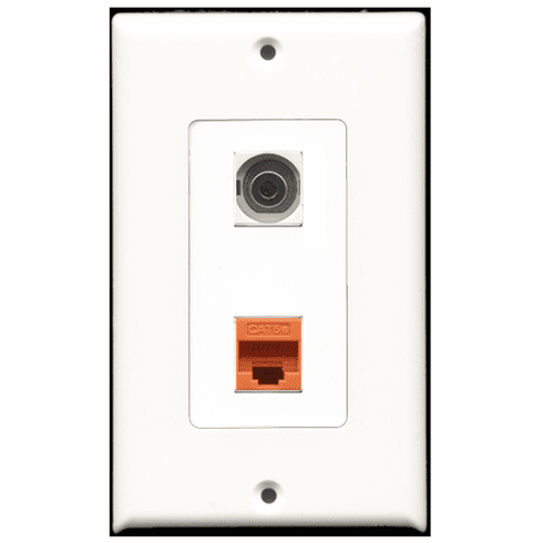 RiteAV - 1 Port 3.5mm - 1 Port Cat5e Ethernet Orange  Wall Plate Decora White