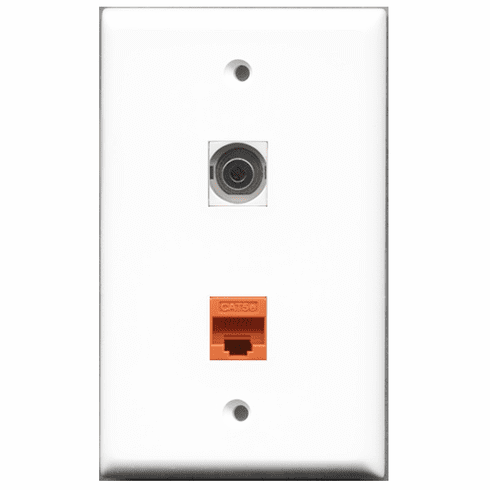 RiteAV - 1 Port 3.5mm - 1 Port Cat5e Ethernet Orange  Wall Plate White