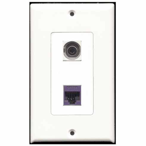 RiteAV - 1 Port 3.5mm - 1 Port Cat5e Ethernet Purple  Wall Plate Decora White