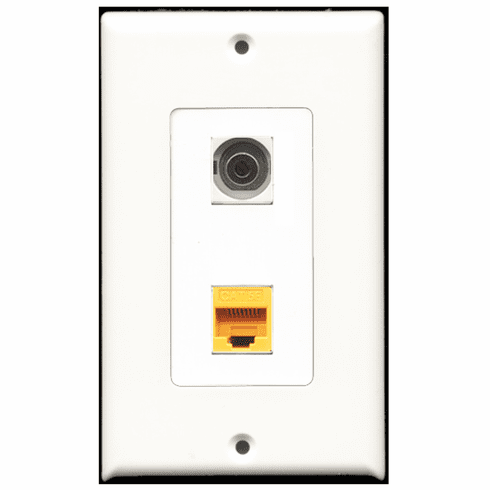 RiteAV - 1 Port 3.5mm - 1 Port Cat5e Ethernet Yellow  Wall Plate Decora White