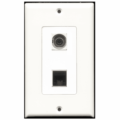 RiteAV - 1 Port 3.5mm 1 Port Cat6 Black  Wall Plate Decora White