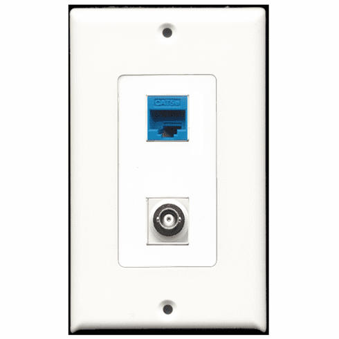 RiteAV - 1 Port BNC 1 Port Cat5e Blue Decora Type Wall Plate