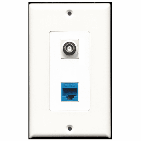 RiteAV - 1 Port BNC - 1 Port Cat5e Ethernet Blue  Wall Plate Decora White