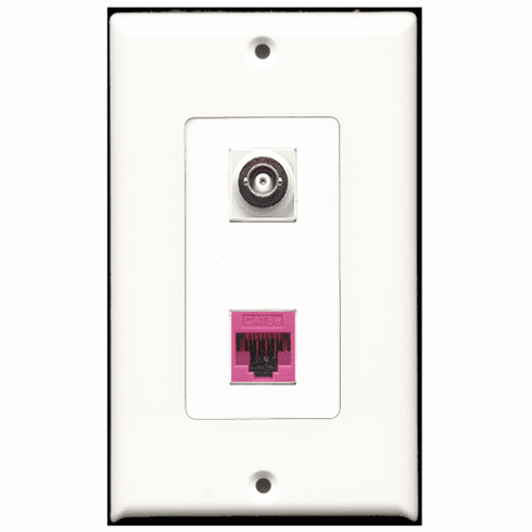 RiteAV - 1 Port BNC - 1 Port Cat5e Ethernet Pink  Wall Plate Decora White