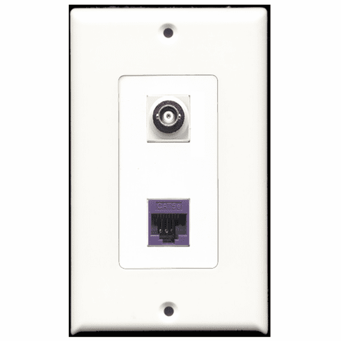 RiteAV - 1 Port BNC - 1 Port Cat5e Ethernet Purple  Wall Plate Decora White