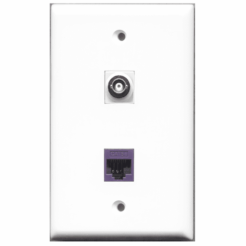 RiteAV - 1 Port BNC - 1 Port Cat5e Ethernet Purple  Wall Plate White
