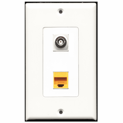 RiteAV - 1 Port BNC - 1 Port Cat5e Ethernet Yellow  Wall Plate Decora White