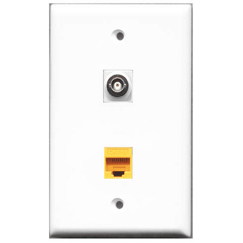 RiteAV - 1 Port BNC - 1 Port Cat5e Ethernet Yellow  Wall Plate White