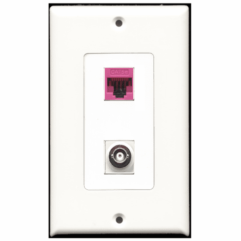 RiteAV - 1 Port BNC 1 Port Cat5e Pink Decora Type Wall Plate