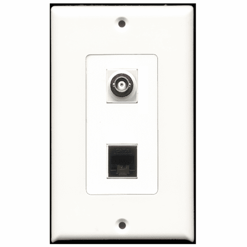 RiteAV - 1 Port BNC 1 Port Cat6 Black  Wall Plate Decora White