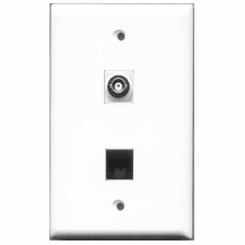 RiteAV - 1 Port BNC 1 Port Cat6 Black  Wall Plate White