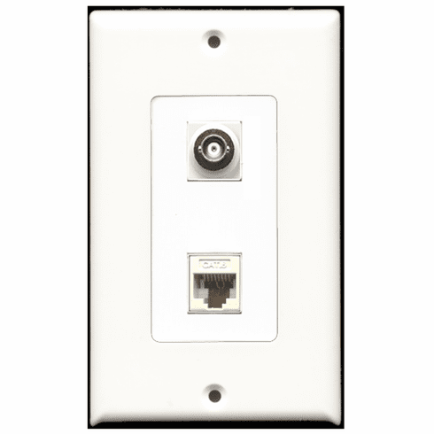 RiteAV - 1 Port BNC 1 Port Cat6 White  Wall Plate Decora White