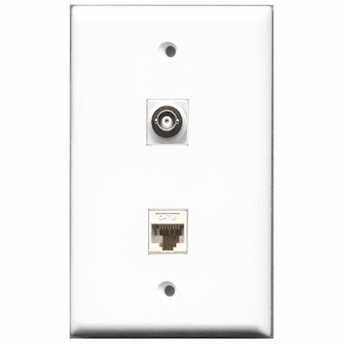 RiteAV - 1 Port BNC 1 Port Cat6 White  Wall Plate White