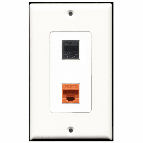RiteAV - 1 Port Cat5e Ethernet Black - 1 Port Cat5e Ethernet Orange  Wall Plate Decora White