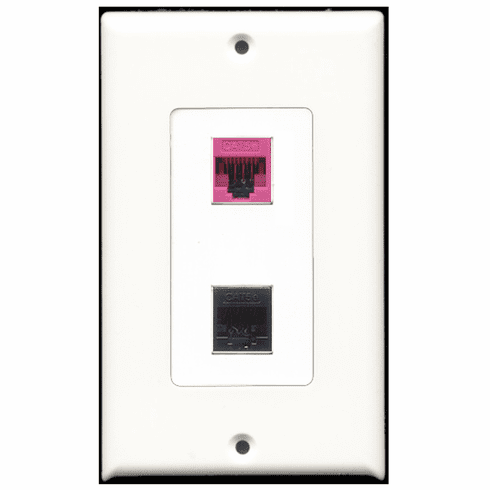 RiteAV - 1 Port Cat5e Ethernet Black - 1 Port Cat5e Ethernet Pink  Wall Plate Decora White