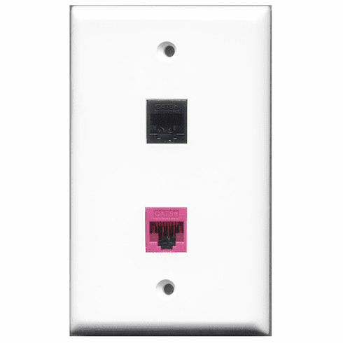 RiteAV - 1 Port Cat5e Ethernet Black - 1 Port Cat5e Ethernet Pink  Wall Plate White