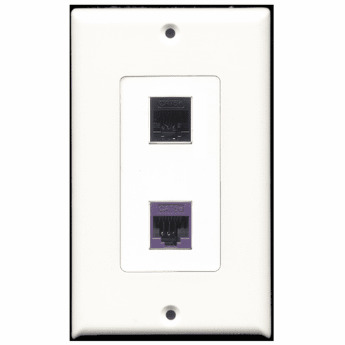 RiteAV - 1 Port Cat5e Ethernet Black - 1 Port Cat5e Ethernet Purple  Wall Plate Decora White