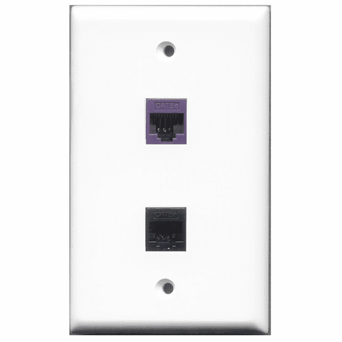 RiteAV - 1 Port Cat5e Ethernet Black - 1 Port Cat5e Ethernet Purple  Wall Plate White