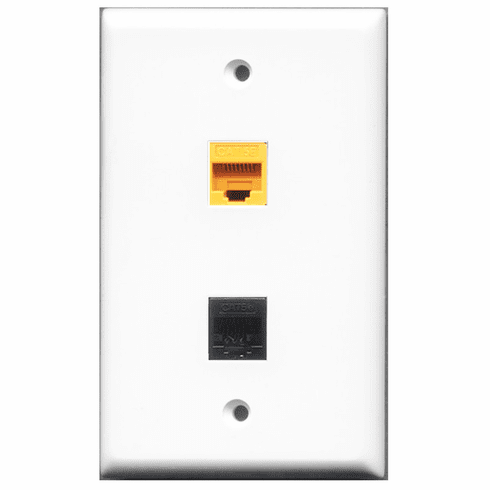 RiteAV - 1 Port Cat5e Ethernet Black - 1 Port Cat5e Ethernet Yellow  Wall Plate White