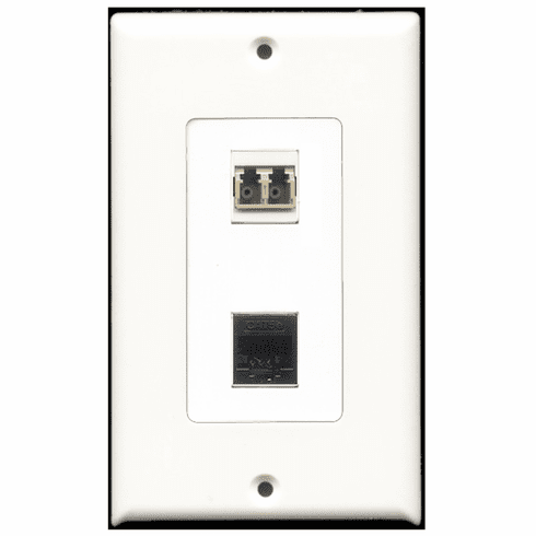 RiteAV - 1 Port Cat5e Ethernet Black - 1 Port LC Fiber Multimode Duplex Port  Wall Plate Decora White
