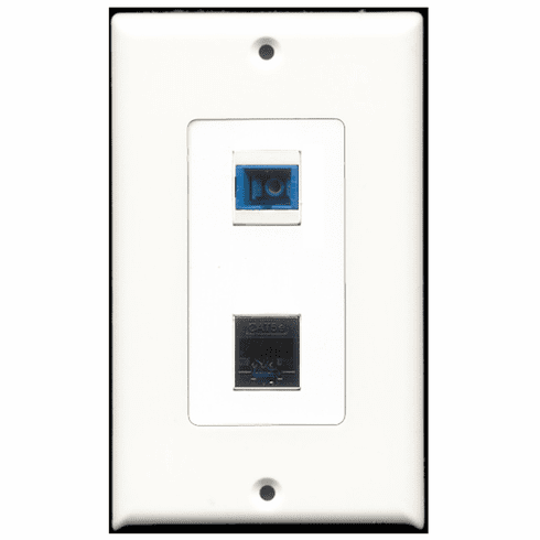 RiteAV - 1 Port Cat5e Ethernet Black - 1 Port SC Fiber Singlemode Simplex Port  Wall Plate Decora White