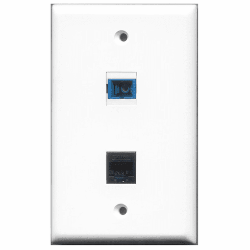 RiteAV - 1 Port Cat5e Ethernet Black - 1 Port SC Fiber Singlemode Simplex Port  Wall Plate White