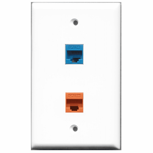 RiteAV - 1 Port Cat5e Ethernet Blue - 1 Port Cat5e Ethernet Orange  Wall Plate White