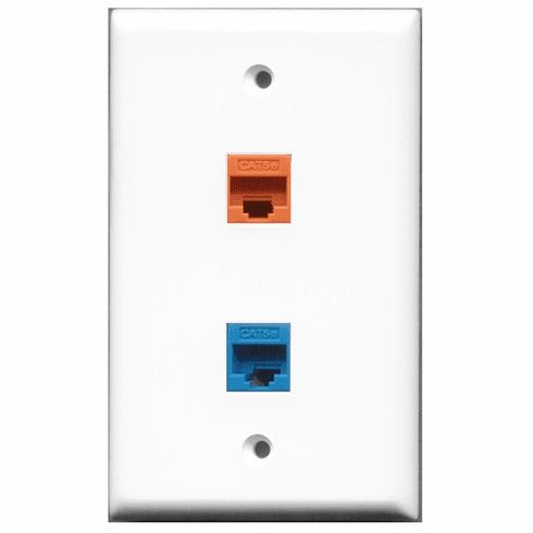 RiteAV - 1 Port Cat5e Ethernet Blue - 1 Port Cat5e Ethernet Orange  Wall Plate White