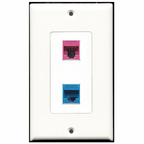 RiteAV - 1 Port Cat5e Ethernet Blue - 1 Port Cat5e Ethernet Pink  Wall Plate Decora White