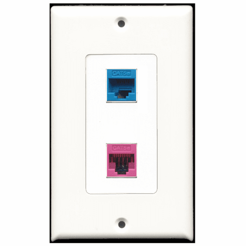 RiteAV - 1 Port Cat5e Ethernet Blue - 1 Port Cat5e Ethernet Pink  Wall Plate Decora White