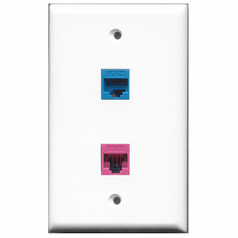 RiteAV - 1 Port Cat5e Ethernet Blue - 1 Port Cat5e Ethernet Pink  Wall Plate White
