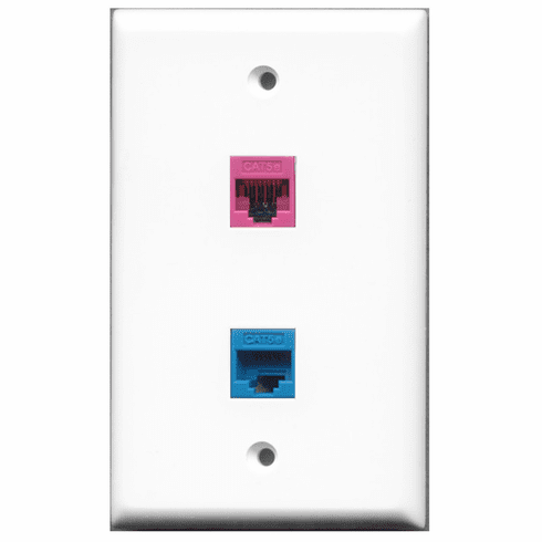 RiteAV - 1 Port Cat5e Ethernet Blue - 1 Port Cat5e Ethernet Pink  Wall Plate White