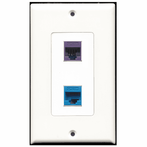 RiteAV - 1 Port Cat5e Ethernet Blue - 1 Port Cat5e Ethernet Purple  Wall Plate Decora White
