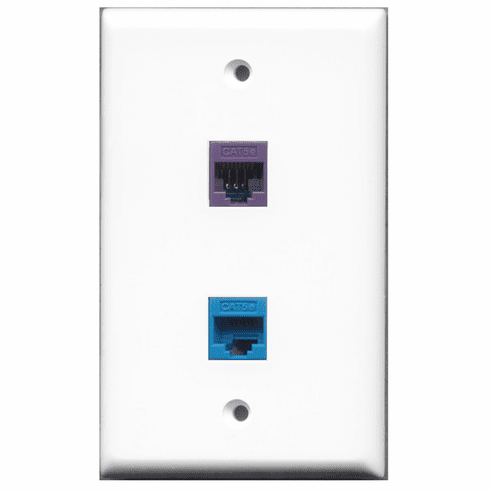 RiteAV - 1 Port Cat5e Ethernet Blue - 1 Port Cat5e Ethernet Purple  Wall Plate White