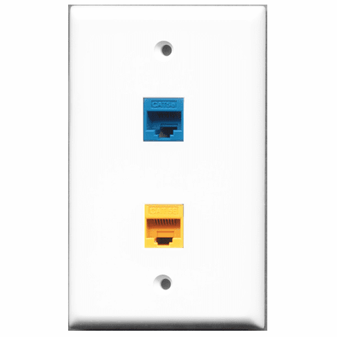RiteAV - 1 Port Cat5e Ethernet Blue - 1 Port Cat5e Ethernet Yellow  Wall Plate White
