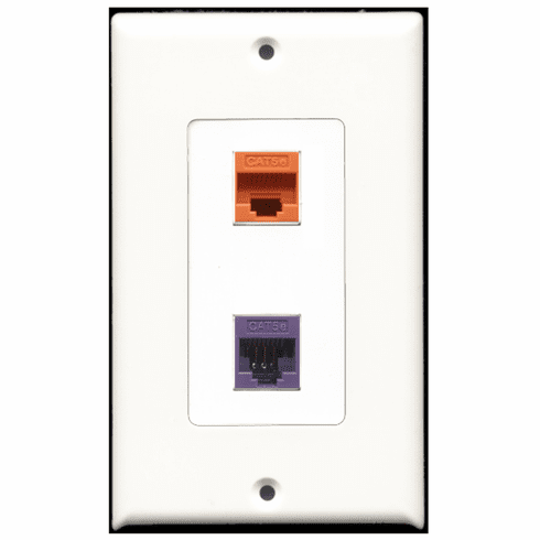 RiteAV - 1 Port Cat5e Ethernet Orange - 1 Port Cat5e Ethernet Purple  Wall Plate Decora White