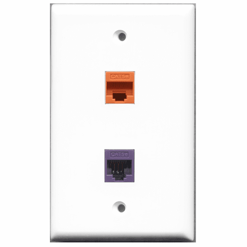 RiteAV - 1 Port Cat5e Ethernet Orange - 1 Port Cat5e Ethernet Purple  Wall Plate White