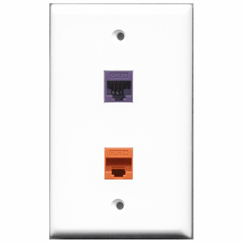 RiteAV - 1 Port Cat5e Ethernet Orange - 1 Port Cat5e Ethernet Purple  Wall Plate White