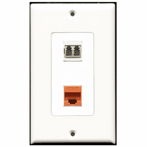 RiteAV - 1 Port Cat5e Ethernet Orange - 1 Port LC Fiber Multimode Duplex Port  Wall Plate Decora White