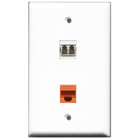 RiteAV - 1 Port Cat5e Ethernet Orange - 1 Port LC Fiber Multimode Duplex Port  Wall Plate White