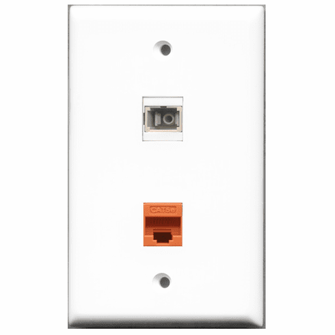 RiteAV - 1 Port Cat5e Ethernet Orange - 1 Port SC Fiber Multimode Simplex Port  Wall Plate White