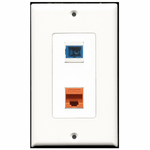 RiteAV - 1 Port Cat5e Ethernet Orange - 1 Port SC Fiber Singlemode Simplex Port  Wall Plate Decora White