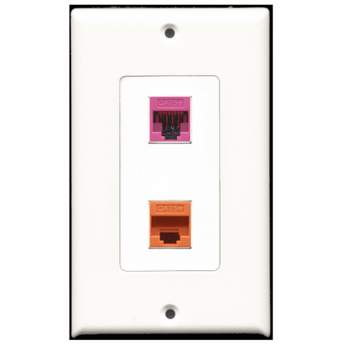 RiteAV - 1 Port Cat5e Ethernet Pink - 1 Port Cat5e Ethernet Orange  Wall Plate Decora White