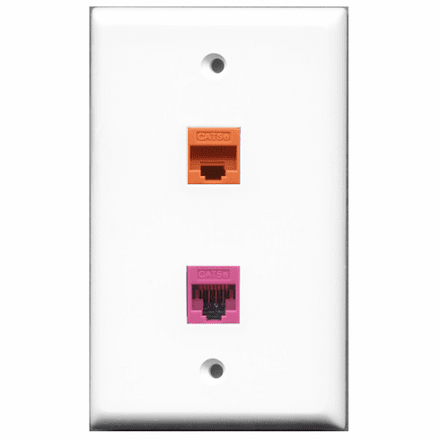 RiteAV - 1 Port Cat5e Ethernet Pink - 1 Port Cat5e Ethernet Orange  Wall Plate White