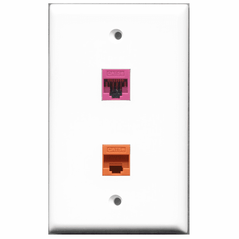RiteAV - 1 Port Cat5e Ethernet Pink - 1 Port Cat5e Ethernet Orange  Wall Plate White