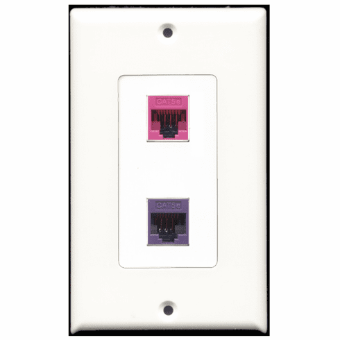 RiteAV - 1 Port Cat5e Ethernet Pink - 1 Port Cat5e Ethernet Purple  Wall Plate Decora White
